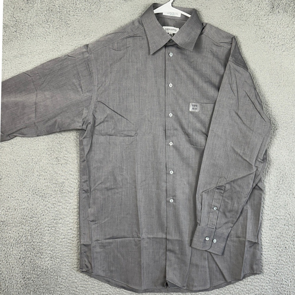 NEW Concepts by Claiborne Shirt Mens 15.5 32-33 Grey Dress Button Up Long Sleeve